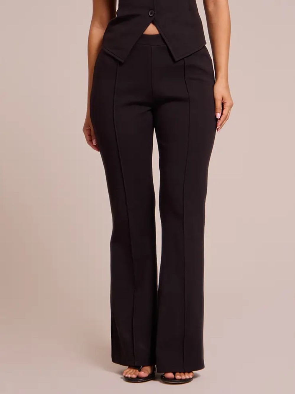 Pretty Little Thing petite black high waisted straight leg trousers